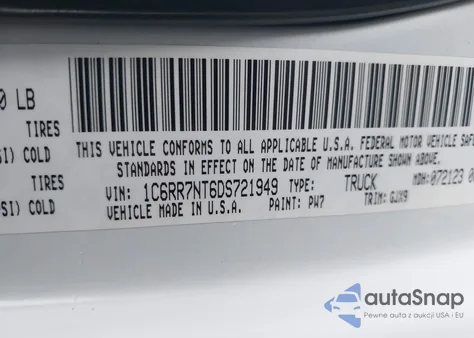 2013 Ram 1500 Laramie из США, поврежденный, VIN 1C6RR7NT6DS721949